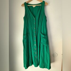 Anthropologie Maeve V Neck Button Down Green Dress Size 12 Pockets
